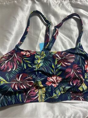 Younique Navy Floral Strappy Sports Bra/Bikini Top with Pink & Green Accents